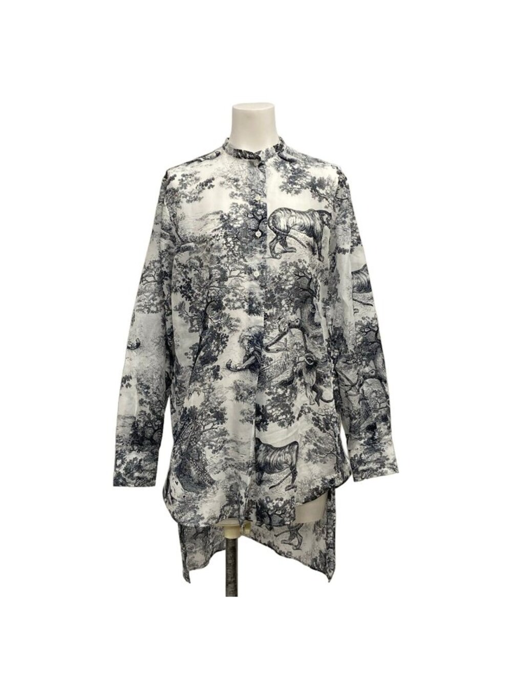 Dior Long Sleeve Shirt Blouse I Gray Dark Navy Animal Cotton 40